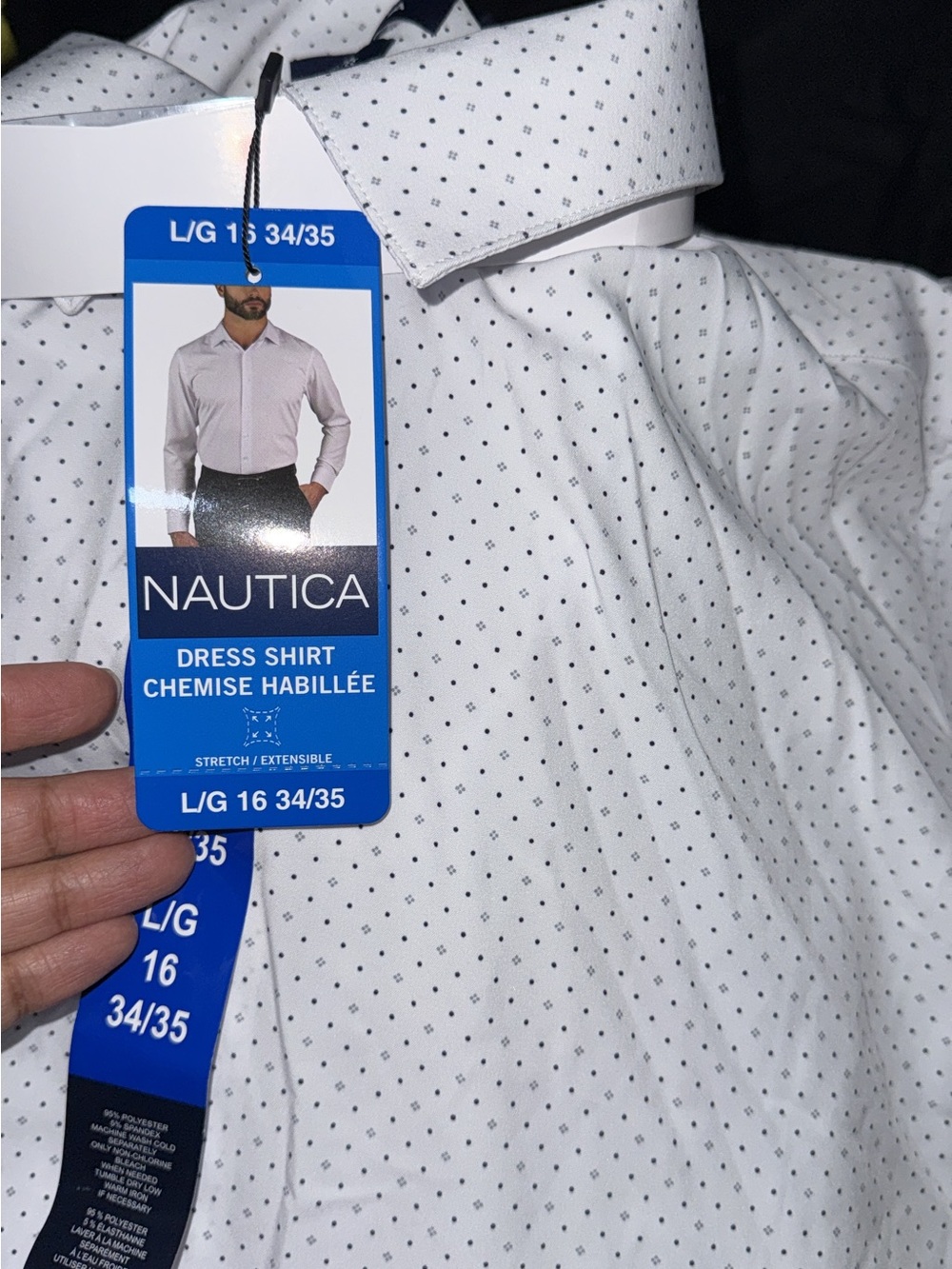 Nautica White Dress Shirt with Black Micro Dot Pattern
